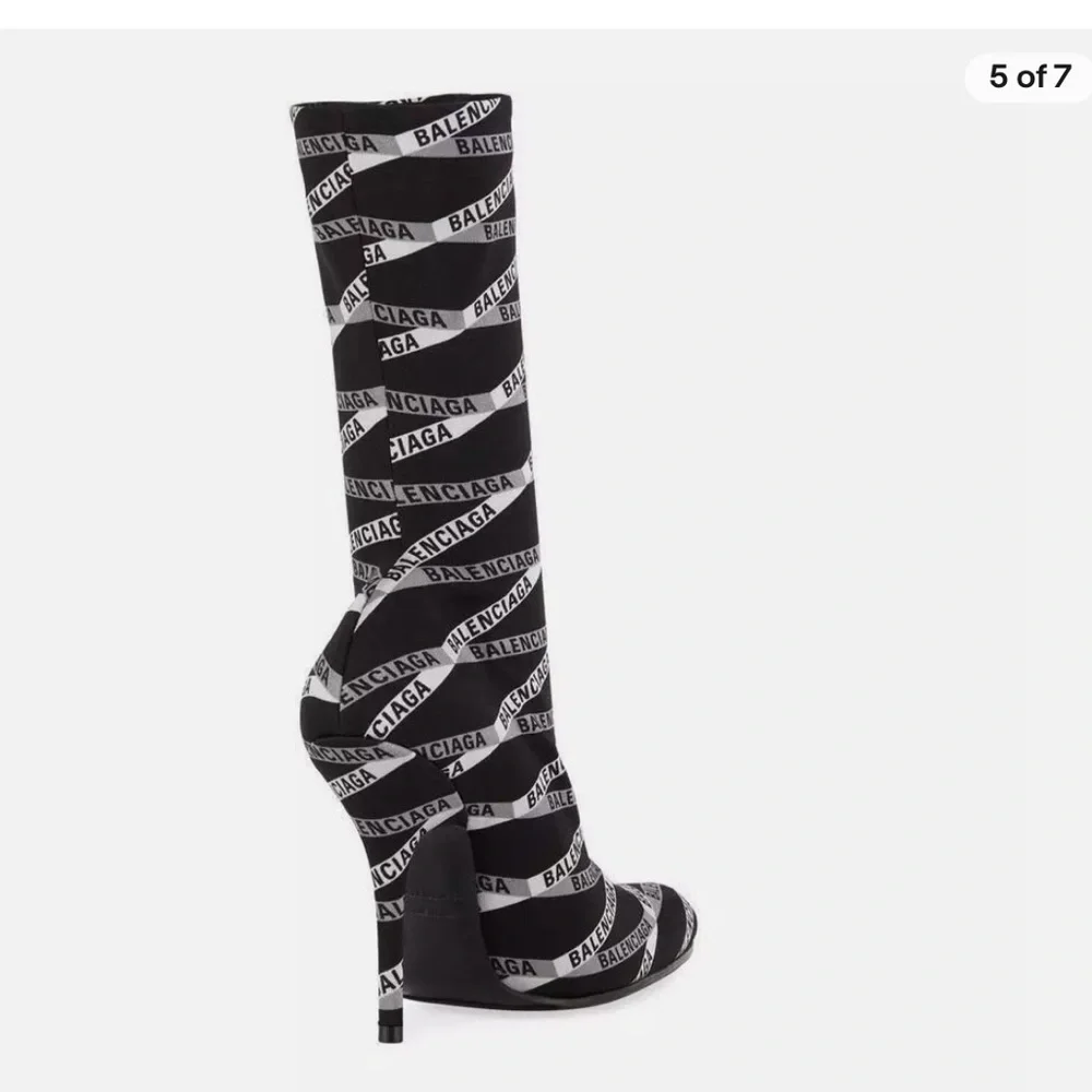 BALENCIAGA Black Monogram Pointy Toe Sock Bootie, 9.5, NWT